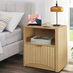 Fluted Design | 23 Inch Oak Bedside Table  Waterproof Wooden Modern Bedside Table with Drawer & Storage  Bedroom Furniture  Light Oak Color 2pcs