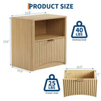 Fluted Design | 23 Inch Oak Bedside Table  Waterproof Wooden Modern Bedside Table with Drawer & Storage  Bedroom Furniture  Light Oak Color 2pcs