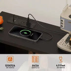 Credenza buffet da 120 cm con 6 cassetti, ripiano regolabile, luci a LED e stazione di ricarica per cucina e sala da pranzo