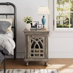 Antique Grey Wood Stylish Functional Nightstand for Bedroom Living Room