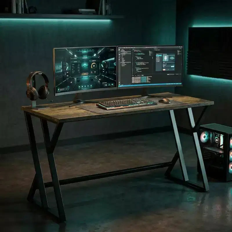 HOMCOM Scrivania da Computer 55 Pollici, Scrivania Industriale con Gambe a Z in Metallo, Tavolo da Studio per Ufficio Domestico