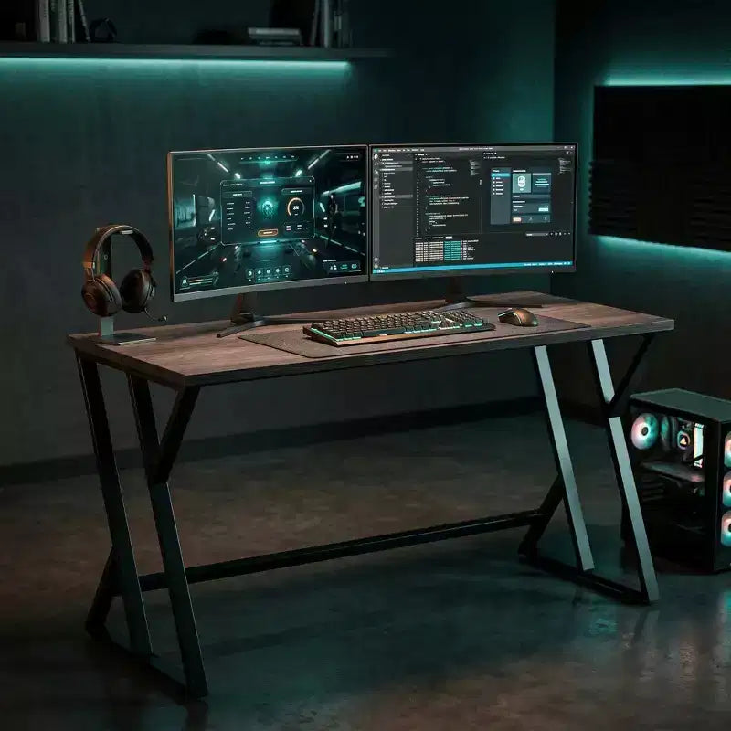 HOMCOM Scrivania da Computer 55 Pollici, Scrivania Industriale con Gambe a Z in Metallo, Tavolo da Studio per Ufficio Domestico