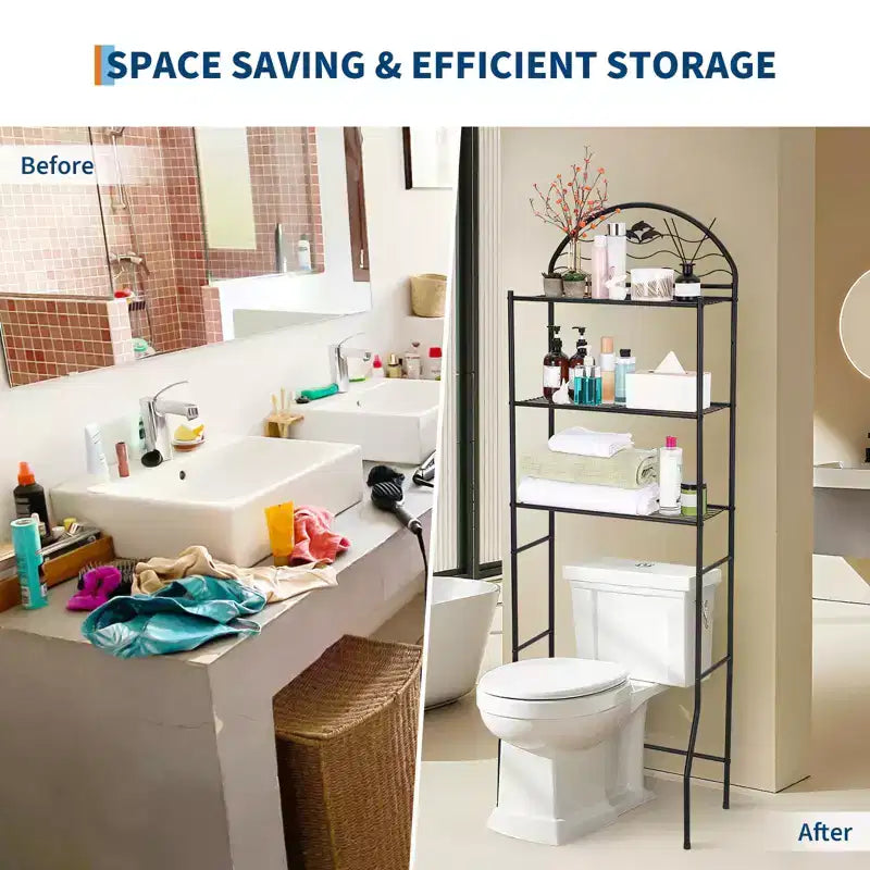 3-Tier Metal Over-the-Toilet Storage Rack, Freestanding Space-Saving Bathroom Organizer Shelf for Towels and Toiletries