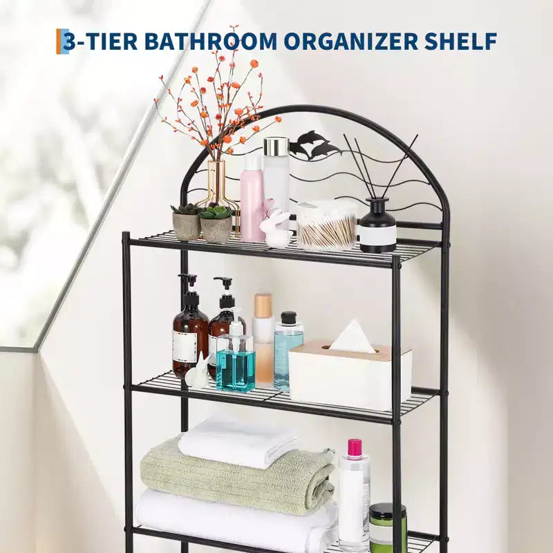 3-Tier Metal Over-the-Toilet Storage Rack, Freestanding Space-Saving Bathroom Organizer Shelf for Towels and Toiletries