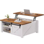 JIONJOY 31.5 Tavolino da Caffè con Piano Sollevabile, Ampio Vano Contenitore Nascosto, Scaffali Regolabili, Tavolo Centrale Quadrato in Stile Rustico per Soggiorno, Piccoli Spazi