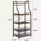 Scaffale da Cucina Industriale a 5 Ripiani con 2 Cesti in Filo e 8 Ganci, Supporto da Forno a Microonde Indipendente Salvaspazio e Stazione Caffè