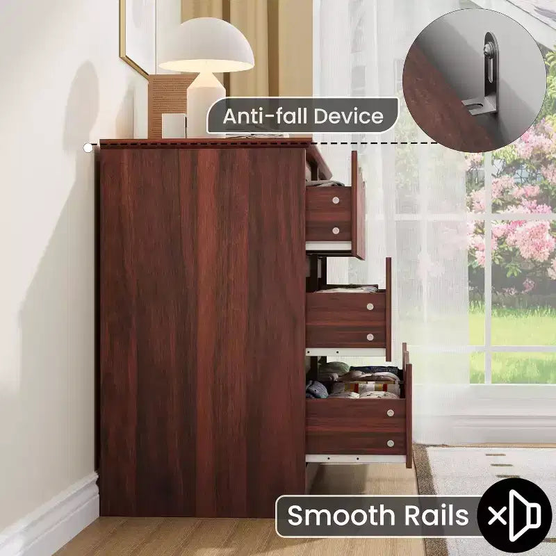 GustoWave Armadio Moderno, Comò Contenitore in Legno con 6 Cassetti per Camera da Letto, Soggiorno, Ingresso, Marrone