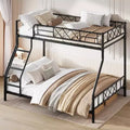 Metal Twin Over Full Bunk Bed Frame for Adults & Kids, Low Profile Space-Saving Bunkbed with Ladder & Full-Length Guardrail, No Box Spring Needed