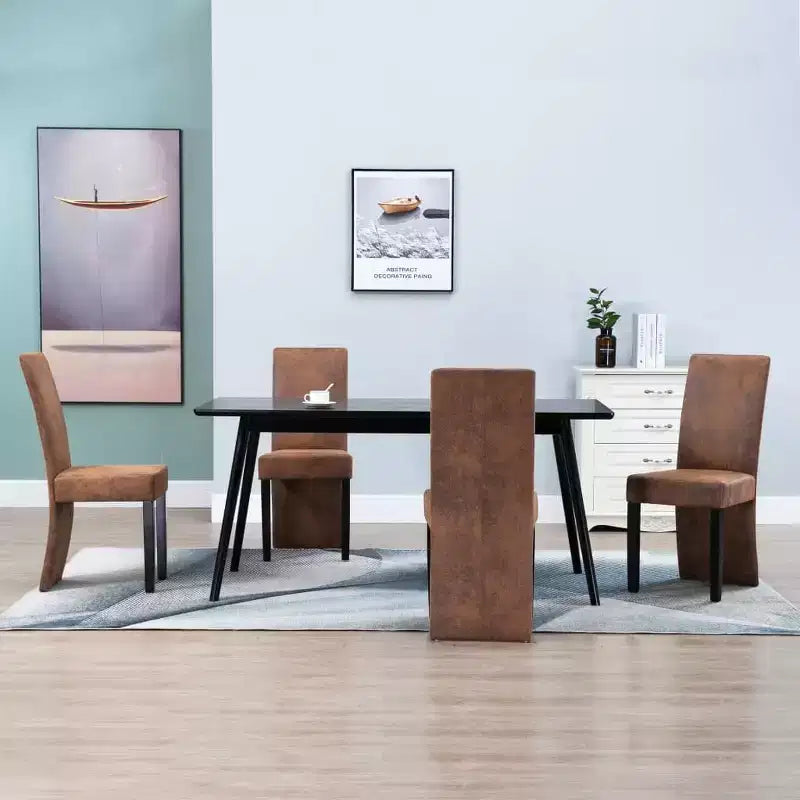 vidaXL Set di 4 Sedie da Pranzo in Finta Pelle Scamosciata Marrone e Legno Massello