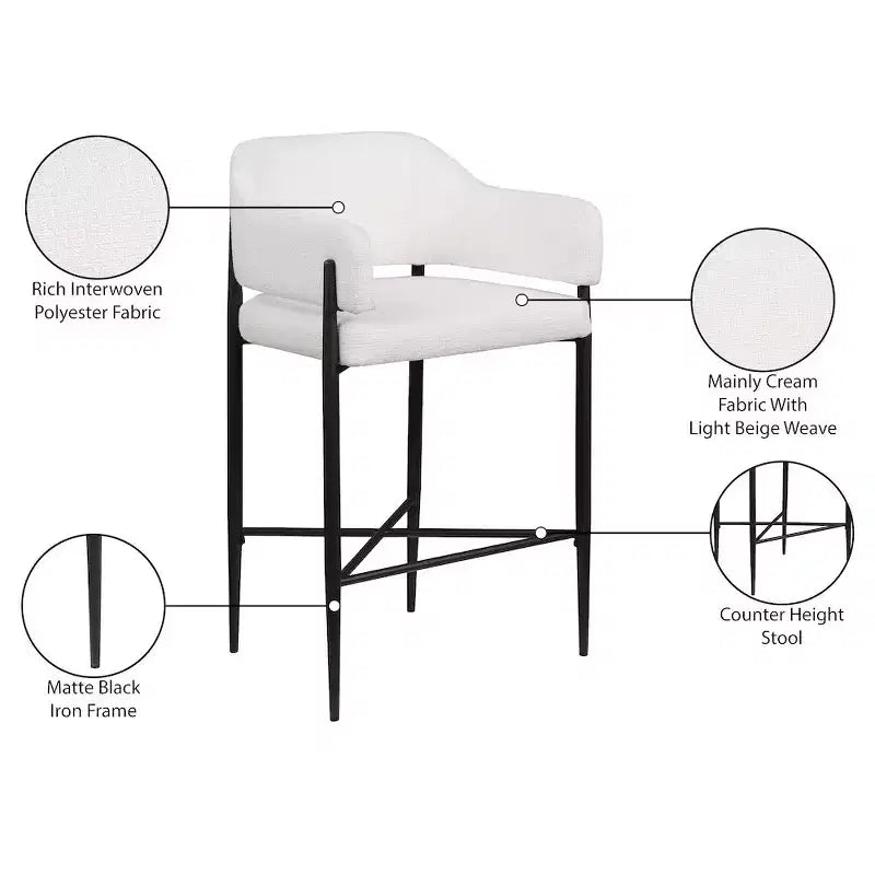 Meridian Furniture Sgabello da bancone rivestito in tessuto Dame, set da 2