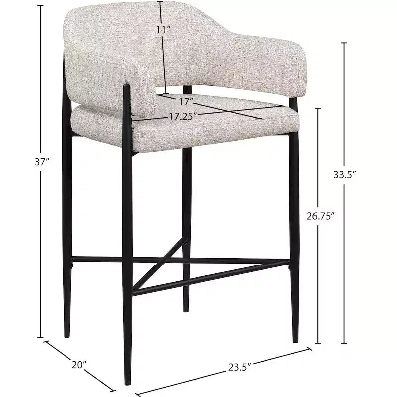 Meridian Furniture Sgabello da bancone rivestito in tessuto Dame, set da 2