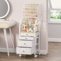Large Jewelry Organizer Stand,Multifunctional Tower for Necklace Earring Ring Bracelet,Movable Holder with 4 Nonwoven Drawers for Bedroom,White