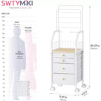 Large Jewelry Organizer Stand,Multifunctional Tower for Necklace Earring Ring Bracelet,Movable Holder with 4 Nonwoven Drawers for Bedroom,White