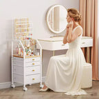 Large Jewelry Organizer Stand,Multifunctional Tower for Necklace Earring Ring Bracelet,Movable Holder with 4 Nonwoven Drawers for Bedroom,White