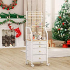 Large Jewelry Organizer Stand,Multifunctional Tower for Necklace Earring Ring Bracelet,Movable Holder with 4 Nonwoven Drawers for Bedroom,White