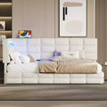 FAMYYT Twin Size Upholstered Daybed With 2 Drawers, Charging Station, LED Lights and Storage Headboard, Easy Assembly