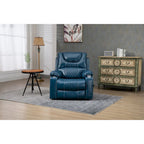 Poltrona reclinabile blu oversize in pelle PU con alzata assistita, massaggio, riscaldamento, reclinazione completa