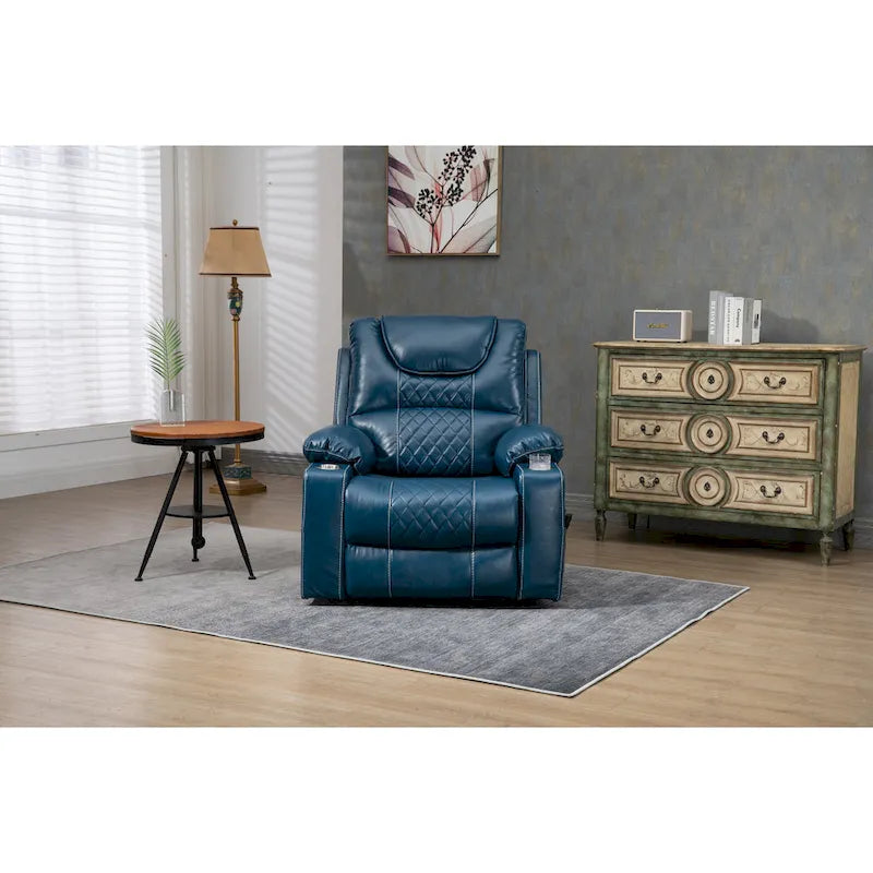 Poltrona reclinabile blu oversize in pelle PU con alzata assistita, massaggio, riscaldamento, reclinazione completa