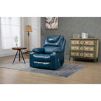 Poltrona reclinabile blu oversize in pelle PU con alzata assistita, massaggio, riscaldamento, reclinazione completa