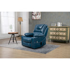 Poltrona reclinabile blu oversize in pelle PU con alzata assistita, massaggio, riscaldamento, reclinazione completa