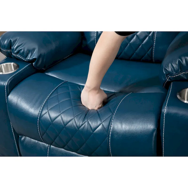 Poltrona reclinabile blu oversize in pelle PU con alzata assistita, massaggio, riscaldamento, reclinazione completa