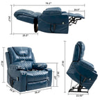Poltrona reclinabile blu oversize in pelle PU con alzata assistita, massaggio, riscaldamento, reclinazione completa