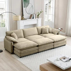 6-piece Corduroy Upholstered Modular Sleeper Sectional Sofa with 3 Removable Ottoman and 5 Pillows, Free Combination