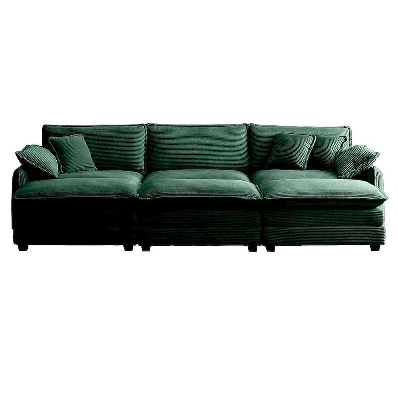 6-piece Corduroy Upholstered Modular Sleeper Sectional Sofa with 3 Removable Ottoman and 5 Pillows, Free Combination