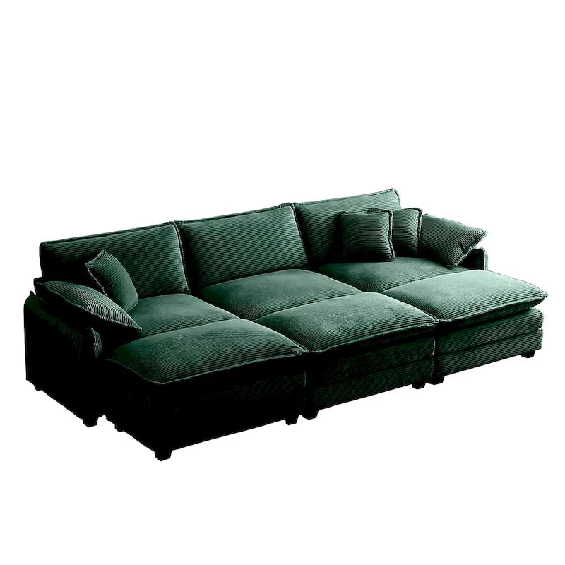 6-piece Corduroy Upholstered Modular Sleeper Sectional Sofa with 3 Removable Ottoman and 5 Pillows, Free Combination