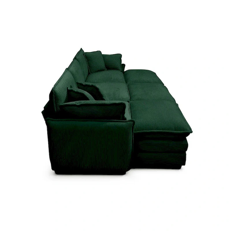 6-piece Corduroy Upholstered Modular Sleeper Sectional Sofa with 3 Removable Ottoman and 5 Pillows, Free Combination