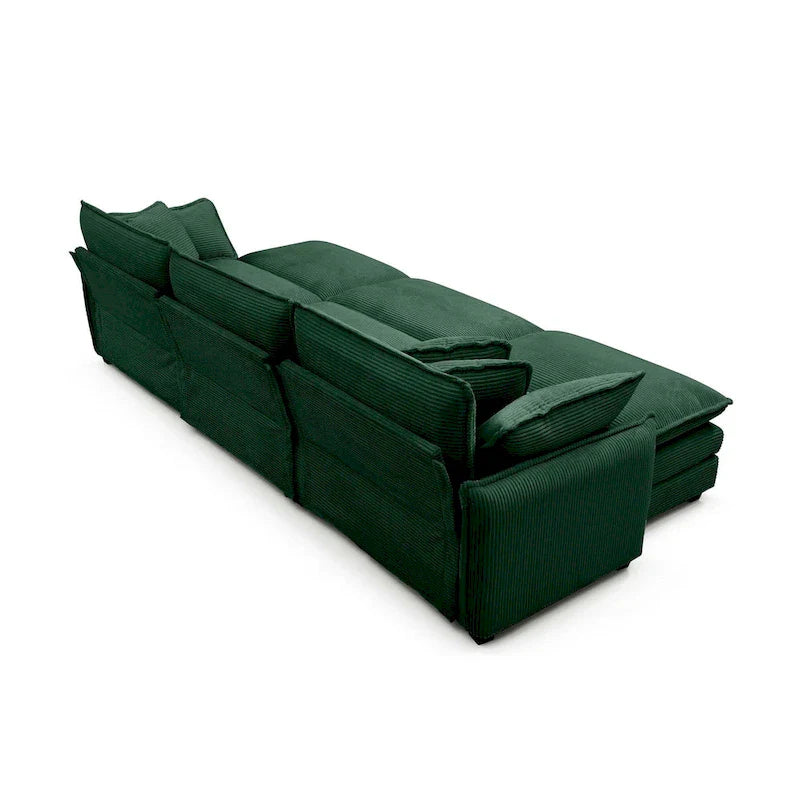 6-piece Corduroy Upholstered Modular Sleeper Sectional Sofa with 3 Removable Ottoman and 5 Pillows, Free Combination