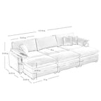 6-piece Corduroy Upholstered Modular Sleeper Sectional Sofa with 3 Removable Ottoman and 5 Pillows, Free Combination