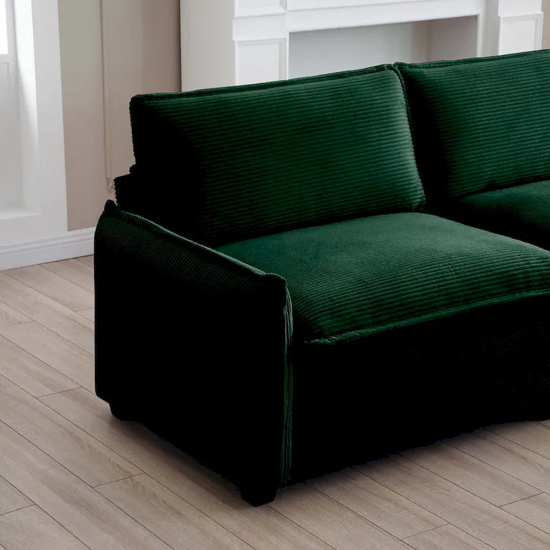 6-piece Corduroy Upholstered Modular Sleeper Sectional Sofa with 3 Removable Ottoman and 5 Pillows, Free Combination