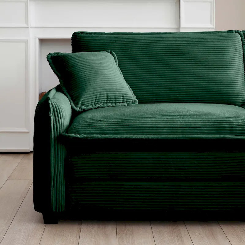 6-piece Corduroy Upholstered Modular Sleeper Sectional Sofa with 3 Removable Ottoman and 5 Pillows, Free Combination