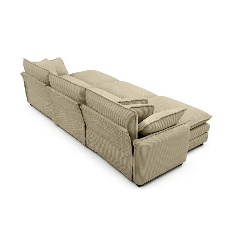 6-piece Corduroy Upholstered Modular Sleeper Sectional Sofa with 3 Removable Ottoman and 5 Pillows, Free Combination