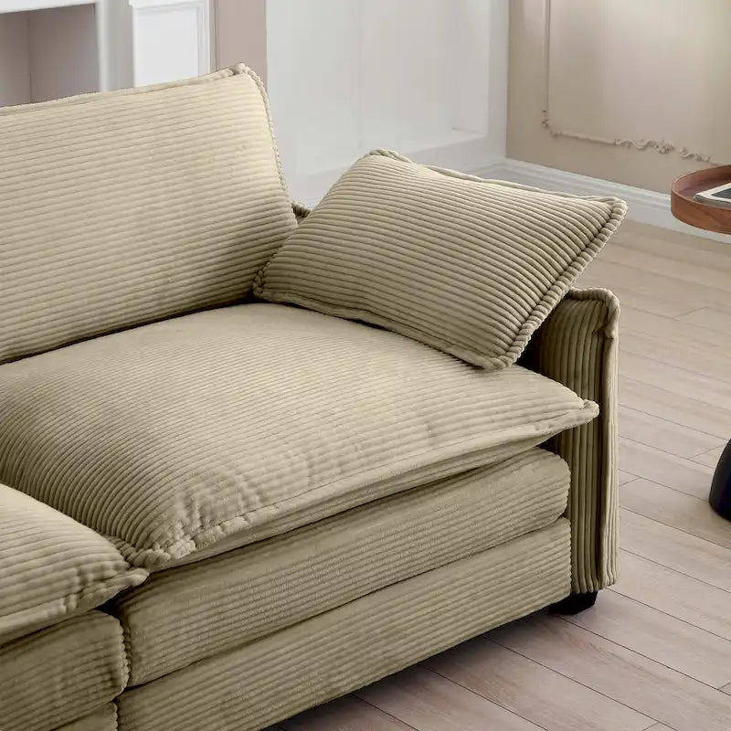 6-piece Corduroy Upholstered Modular Sleeper Sectional Sofa with 3 Removable Ottoman and 5 Pillows, Free Combination