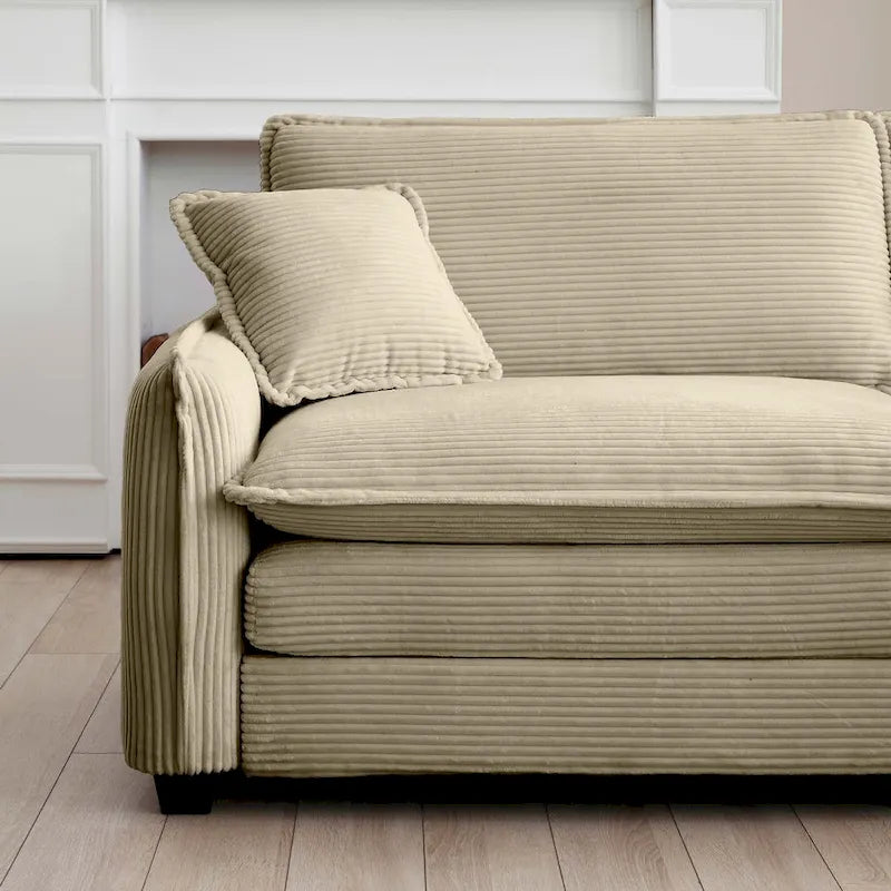 6-piece Corduroy Upholstered Modular Sleeper Sectional Sofa with 3 Removable Ottoman and 5 Pillows, Free Combination
