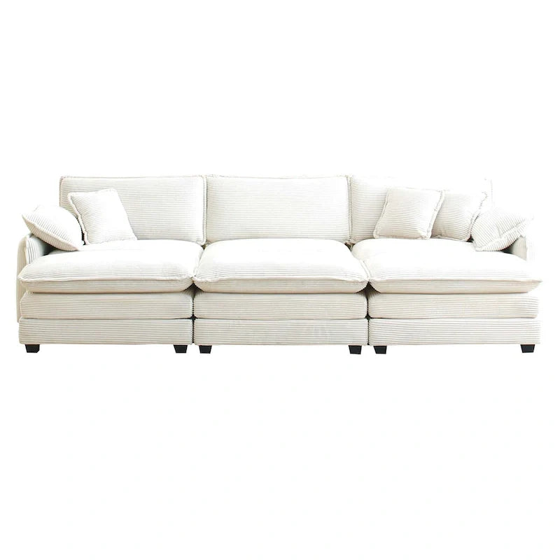 6-piece Corduroy Upholstered Modular Sleeper Sectional Sofa with 3 Removable Ottoman and 5 Pillows, Free Combination