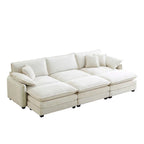 6-piece Corduroy Upholstered Modular Sleeper Sectional Sofa with 3 Removable Ottoman and 5 Pillows, Free Combination