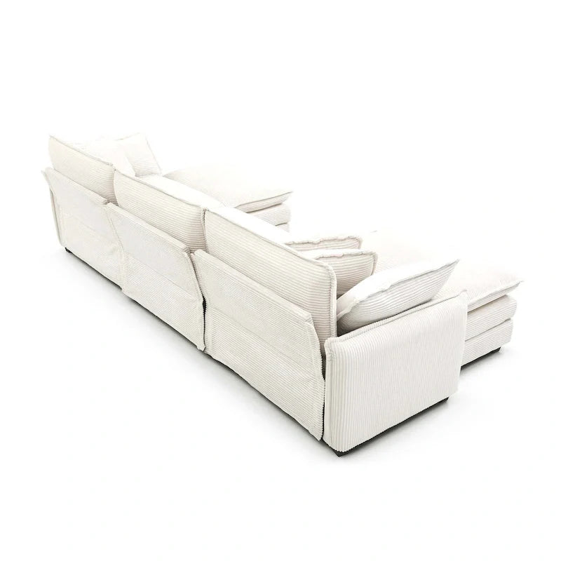 6-piece Corduroy Upholstered Modular Sleeper Sectional Sofa with 3 Removable Ottoman and 5 Pillows, Free Combination