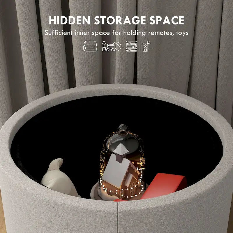 Round Storage Ottoman Coffee Table with Flip Top Tray, Gray