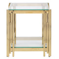 Woker Furniture 20 Wide Square End Table with Glass Top, Golden Stainless Steel Tempered Glass Coffee Table