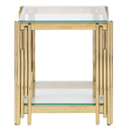 Woker Furniture 20 Wide Square End Table with Glass Top, Golden Stainless Steel Tempered Glass Coffee Table