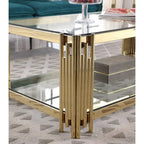 Woker Furniture 20 Wide Square End Table with Glass Top, Golden Stainless Steel Tempered Glass Coffee Table
