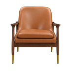 Modern PU Leather Accent Leisure Chair Solid Wood Frame Mid Century Style