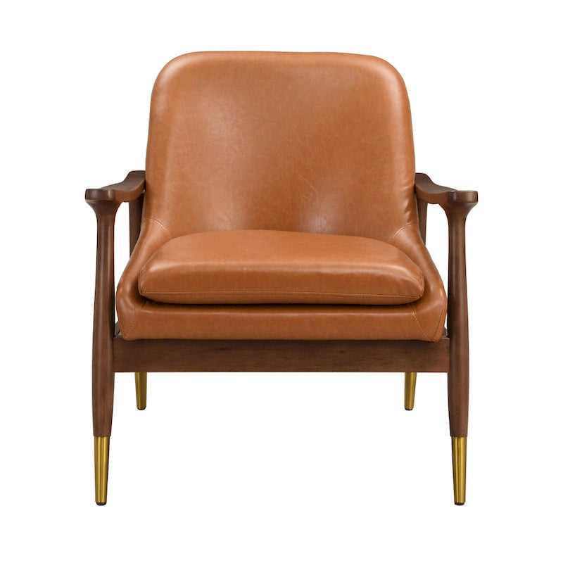 Modern PU Leather Accent Leisure Chair Solid Wood Frame Mid Century Style