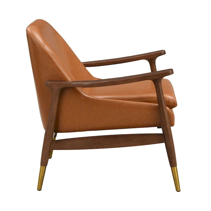 Modern PU Leather Accent Leisure Chair Solid Wood Frame Mid Century Style