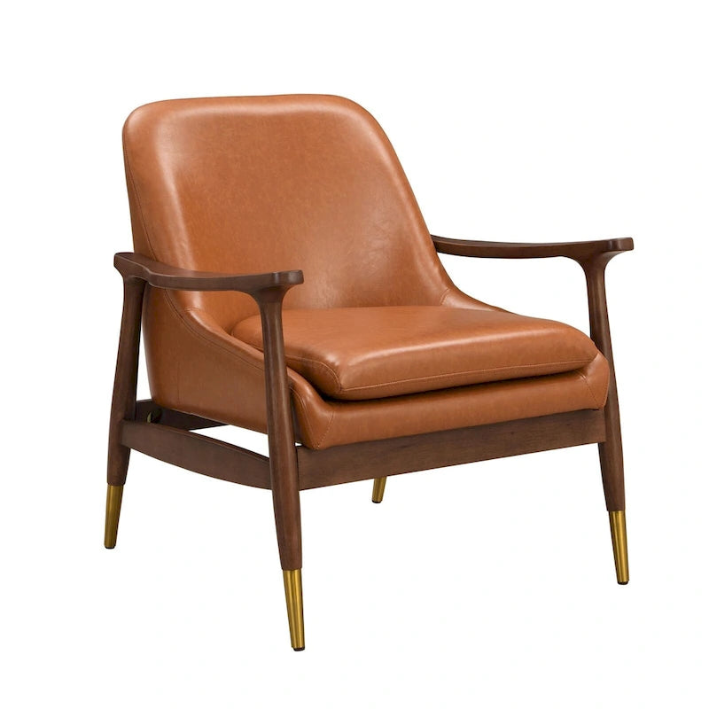 Modern PU Leather Accent Leisure Chair Solid Wood Frame Mid Century Style