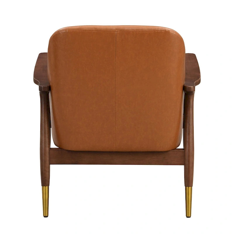 Modern PU Leather Accent Leisure Chair Solid Wood Frame Mid Century Style