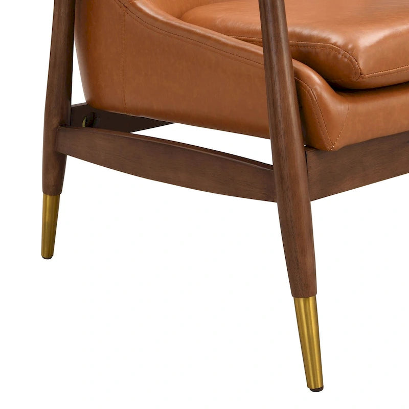 Modern PU Leather Accent Leisure Chair Solid Wood Frame Mid Century Style